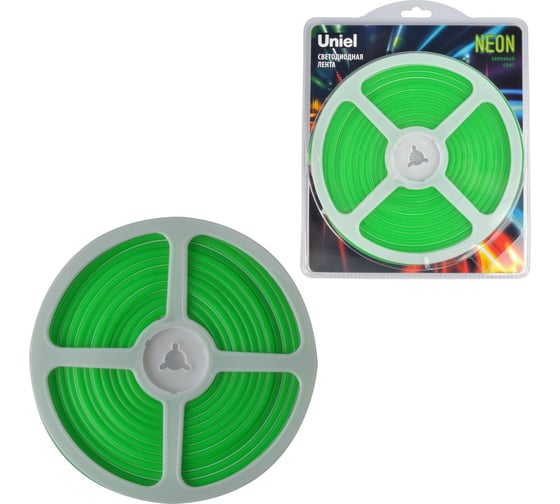 Гибкая светодиодная лента Uniel NEON ULS-N01-2835-120LED/m-6mm-IP67-DC12V-9W/m-5M-GREEN UL-00009086