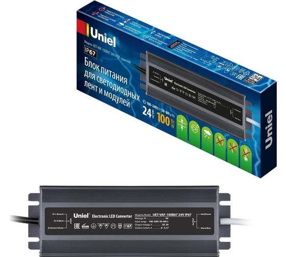 Блок питания Uniel ультратонкий UET-VAF-100B67 24V IP67 UL-00009367