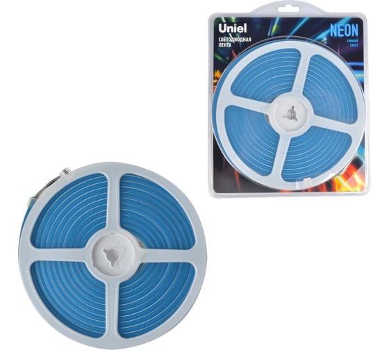 Гибкая светодиодная лента Uniel. NEON ULS-N01-2835-120LED/m-6mm-IP67-DC12V-9W/m-5M-BLUE UL-00009085