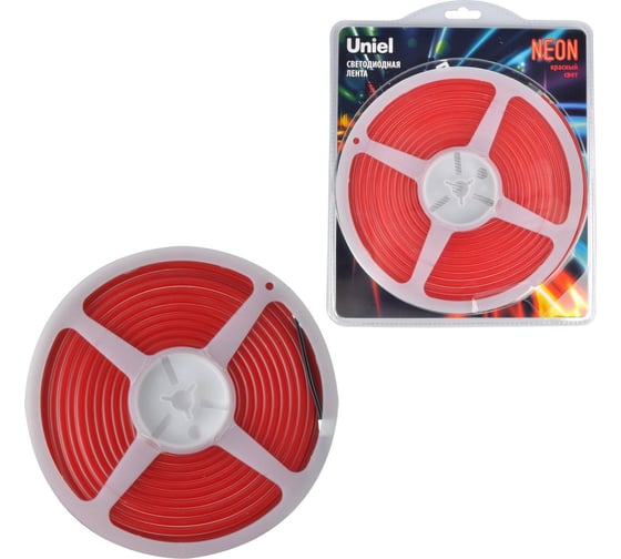 Гибкая светодиодная лента Uniel NEON ULS-N01-2835-120LED/m-6mm-IP67-DC12V-9W/m-5M-RED UL-00009087