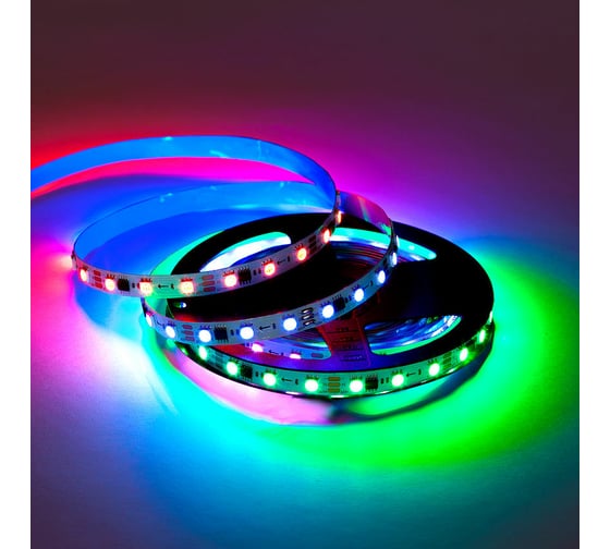 Cветодиодная лента MAKSILED 12В, 60д/м, 12.4Вт/м, SPI-RGB, IP20, 5м, мульти ML-R60-5050RGB-WS2811-S