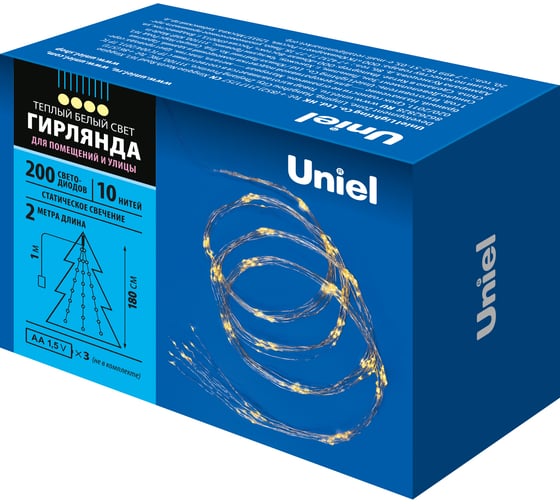 Светодиодная гирлянда на батарейках Uniel Лучи росы ULD-E0200-200/STB/3AA WARM WHITE, IP44 UL-00008667