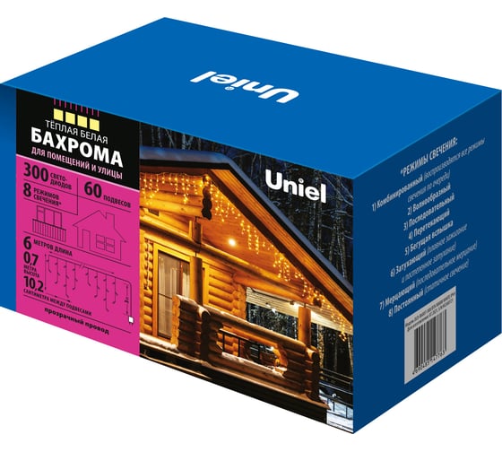 Светодиодная гирлянда Uniel Бахрома ULD-B6007-300/DTA WARM WHITE, IP44 UL-00008554