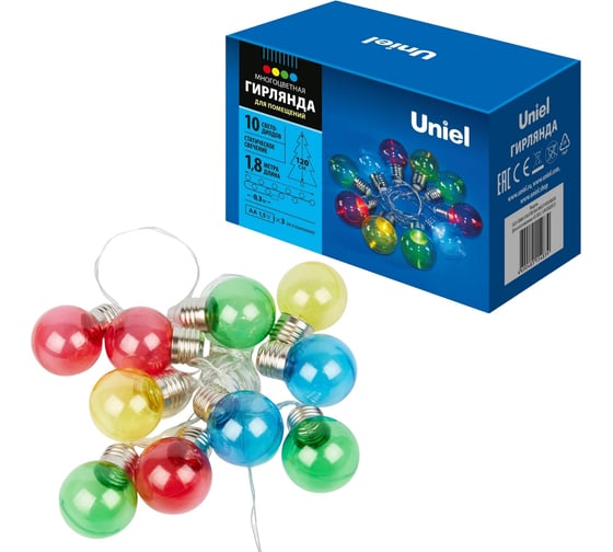 Светодиодная гирлянда на батарейках Uniel Лампочки ULD-S1800-010/STB/3AA MULTI, IP20, BULBS  UL-00008422 1