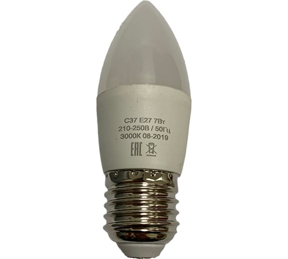 Светодиодная лампа HIKO C37, 7W, 3000K, E27, свеча, QH07 600132528