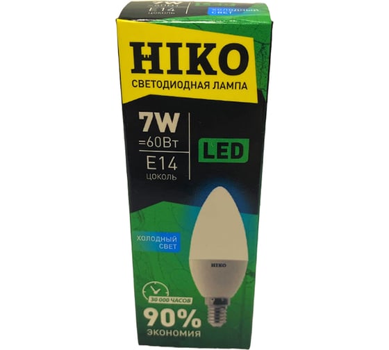 Светодиодная лампа HIKO C37, 7W, 4000K, E14, свеча, QH06 600110758
