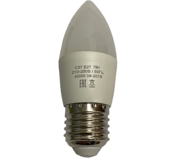 Светодиодная лампа HIKO C37, 7W, 4000K, E27, свеча, QH08 600132527