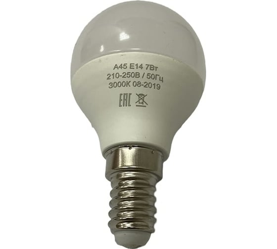 Светодиодная лампа HIKO G45/A45, 7W, 3000K, E14, шарик, QH03 600110754