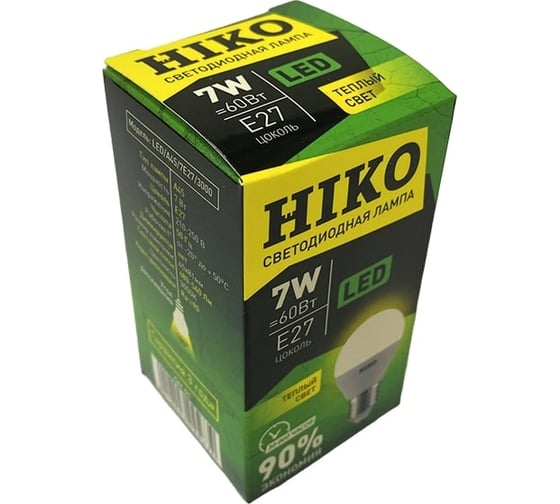 Светодиодная лампа HIKO G45/A45, 7W, 3000K, E27, QH01, шарик 600132529
