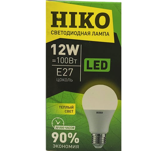 Светодиодная лампа HIKO А60, 12W, 3000K, E27, груша 600170574