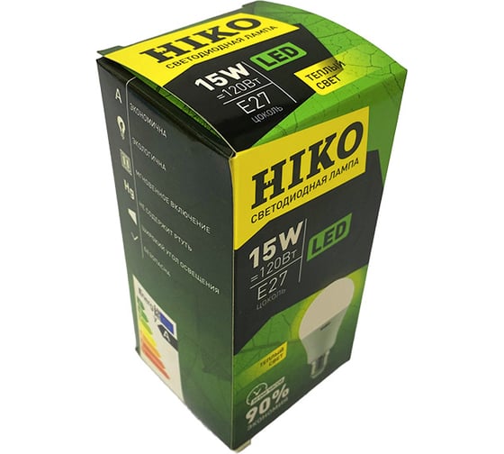 Светодиодная лампа HIKO А65, 15W, 3000K, E27, QH11, груша 600170587