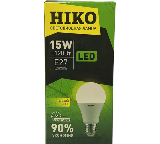 Светодиодная лампа HIKO А65, 15W, 3000K, E27, QH11, груша 600170587