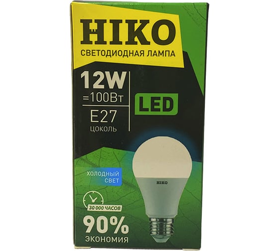 Светодиодная лампа HIKO А60, 12W, 4000K, E27, груша 600162388