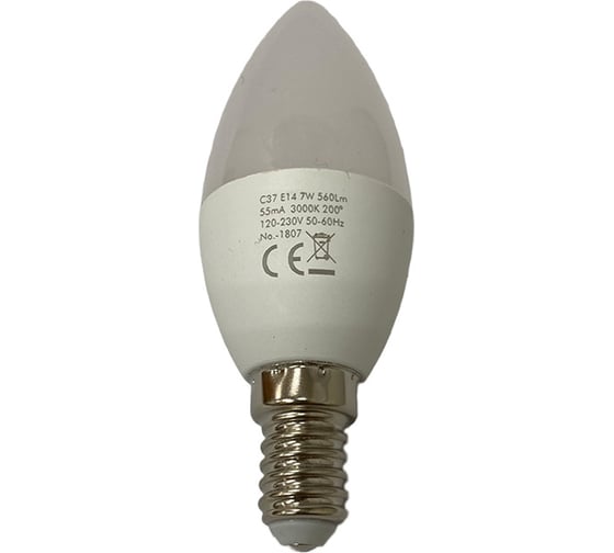 Светодиодная лампа HIKO C37, 7W, 3000K, E14, свеча, QH05 600110757