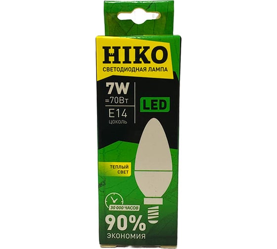 Светодиодная лампа HIKO C37, 7W, 3000K, E14, свеча, QH05 600110757