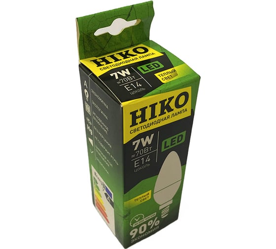 Светодиодная лампа HIKO C37, 7W, 3000K, E14, свеча, QH05 600110757