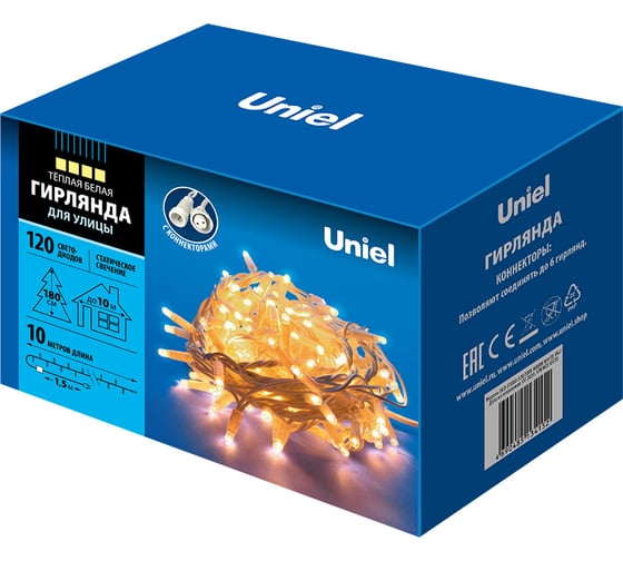 Светодиодная гирлянда со статическим свечением Uniel ULD-S1000-120/SWK WARM WHITE, IP67 UL-00007203