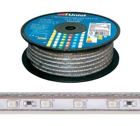Светодиодная гибкая герметичная лента Uniel ULS-2835-120LED/m-10mm-IP67-220V-10W/m-50M-6500K UL-00006480