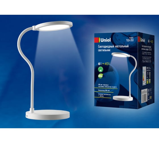 Настольный светильник Uniel TLD-553 White/LED/400Lm/4500K/Dimmer/USB UL-00003338