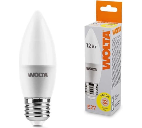 Светодиодная лампа Wolta "Свеча" C37 12Вт 1050лм 3000К Е27 1/50 25YC12E27