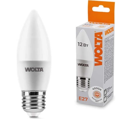 Светодиодная лампа Wolta "Свеча" C37 12Вт 1050лм 4000К Е27 1/50 25SC12E27