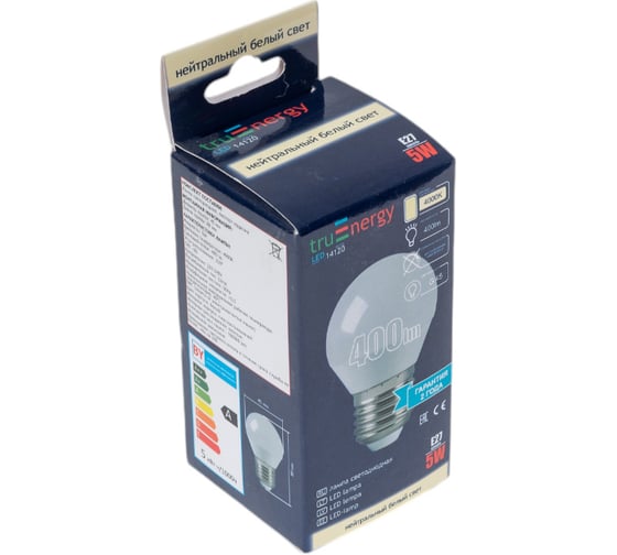 Светодиодная лампа truEnergy 5W шар E27 4000K 400Lm 14120