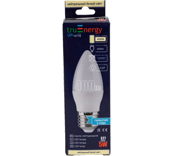 Светодиодная лампа truEnergy 5W (свеча) E27 4000K 400Lm 14110