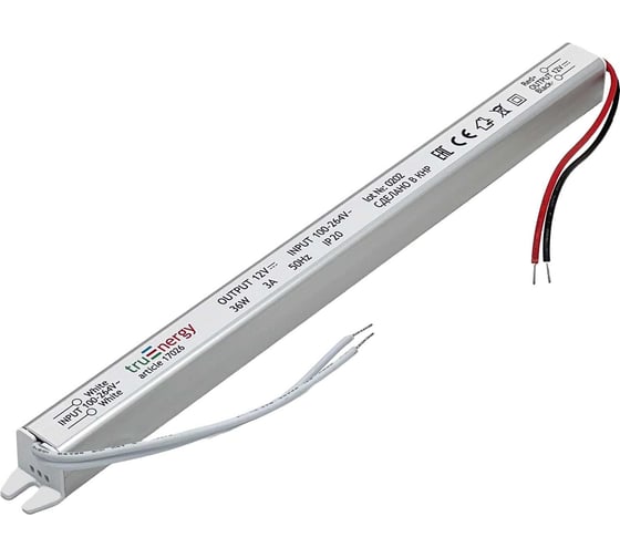 Блок питания для светодиодной ленты truEnergy 12V 36W IP20 алюминий 283х18х18мм 17027 1