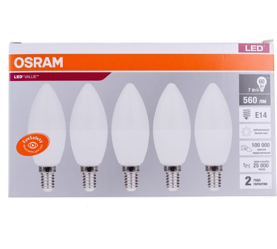 Светодиодная лампа Osram LVCLB60 7SW/840 5 шт 230V E14 2X5 RU 4058075577954