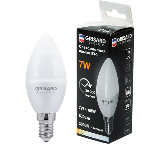 Светодиодная лампа Grisard Electric свеча C35 Е14 7Вт 3000К 220В GRE-002-0045(1)