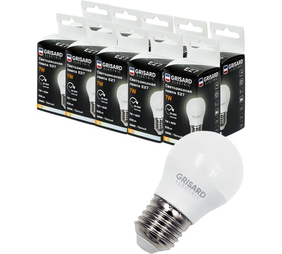 Светодиодная лампа Grisard Electric шар G45 E27 7Вт 3000К 220В 10 шт GRE-002-0021