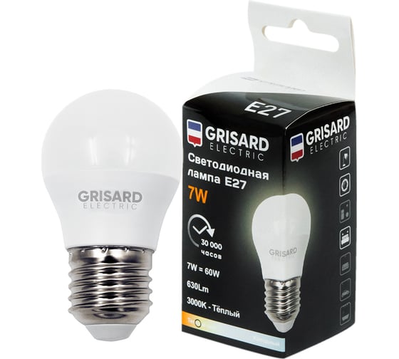 Светодиодная лампа Grisard Electric шар G45 E27 7Вт 3000К 220В GRE-002-0021(1)