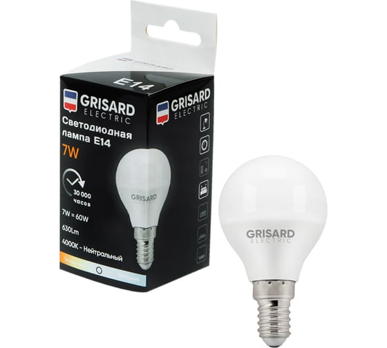 Светодиодная лампа Grisard Electric шар G45 E14 7Вт 4000К 220В GRE-002-0036(1)