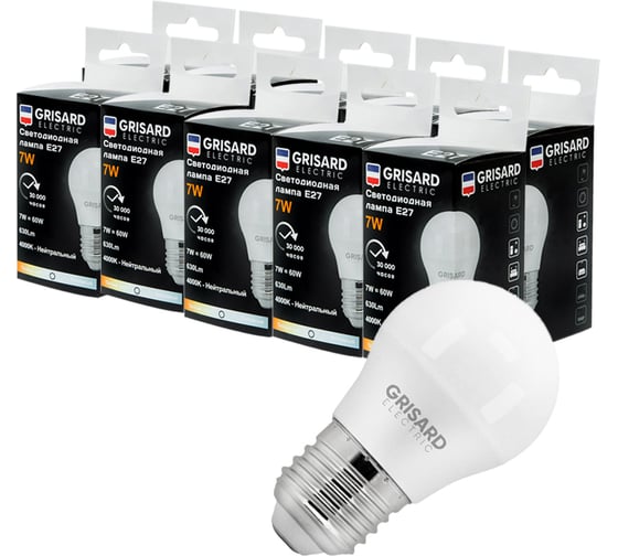 Светодиодная лампа Grisard Electric шар G45 E27 7Вт 4000К 220В 10шт GRE-002-0025