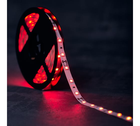 Светодиодная лента Lamper LED 5м, 12В, 8 мм, IP23, SMD 2835, 60 LED/m, свет красный 141-331