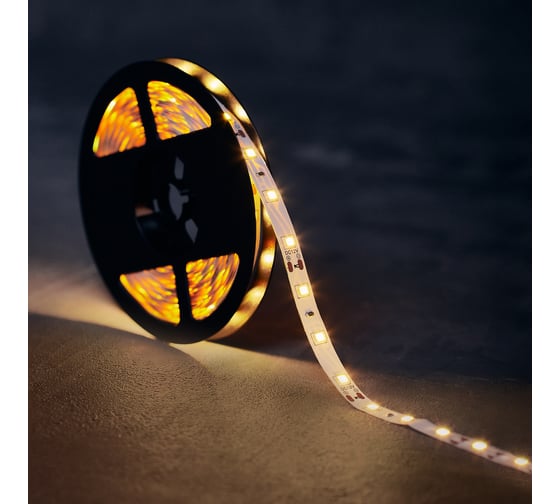 Светодиодная лента Lamper LED 5м, 12В, 8 мм, IP23, SMD 2835, 60 LED/m, свет теплый белый 141-336