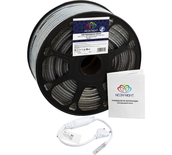 Светодиодная лента Neon-Night LED 220В, 10x7 мм, IP67, SMD 2835, 60 LED/m свет белый 100 м 142-605