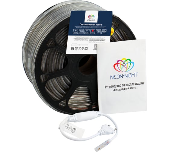 Светодиодная лента Neon-Night LED 220В, 10x7 мм, IP67, SMD 2835, 60 LED/m свет красный 100 м 142-601