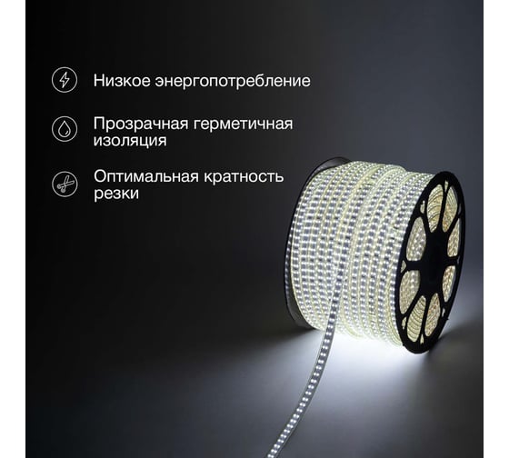 Светодиодная лента Neon-Night LED 220В, 6.5x17 мм, IP67 SMD 2835, 180 LED/m свет белый 100 м 142-201