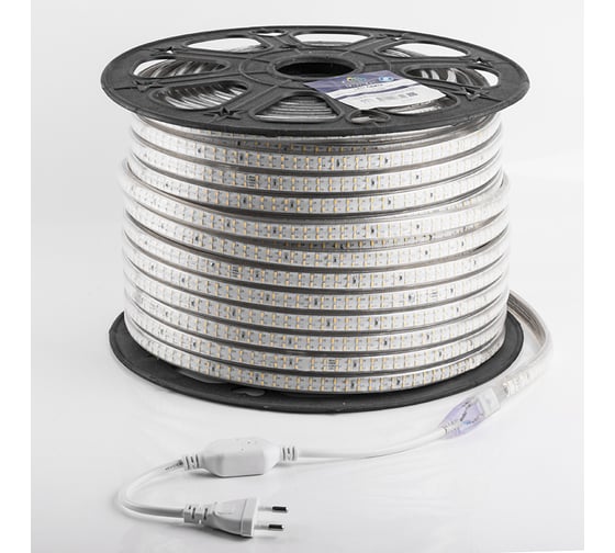 Светодиодная лента Neon-Night 220В, SMD3014, 240 LED/м, Теплый белый, 6,5x15мм, 100м, кабель питания в комплекте, IP67 142-804 1