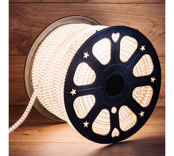 Светодиодная лента Neon-Night 220В, SMD3014, 240 LED/м, Теплый белый, 6,5x15мм, 100м, кабель питания в комплекте, IP67 142-804