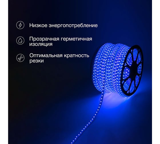 Светодиодная лента Neon-Night LED 220В, 13x8 мм, IP67, SMD 5050, 60 LED/m, свет синий 100 м 142-103