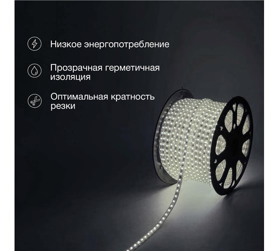 Светодиодная лента Neon-Night LED 220В 6.5x13 мм, IP67, SMD 5730, 60 LED/m свет белый 100 м 142-701