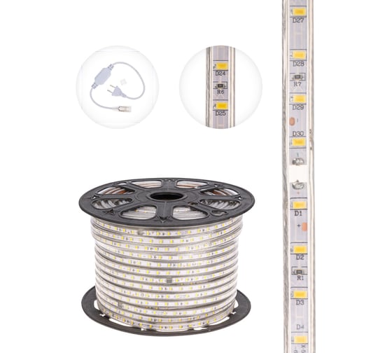 Светодиодная лента Neon-Night LED 220В 6.5x13 мм, IP67, SMD 5730, 60 LED/m свет белый 100 м 142-701