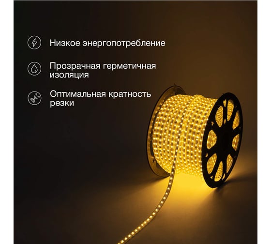 Светодиодная лента Neon-Night LED 220В 6.5x13 мм IP67 SMD 5730, 60 LED/m теплый белый 100 м 142-702