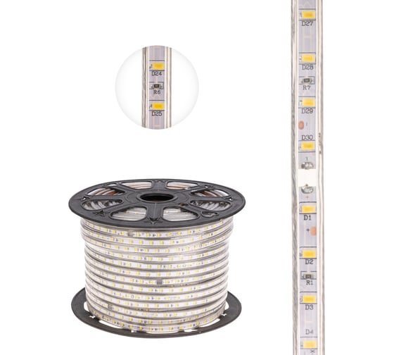 Светодиодная лента Neon-Night LED 220В 6.5x13 мм IP67 SMD 5730, 60 LED/m теплый белый 100 м 142-702