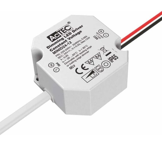 Блок питания AcTEC 24В, 12Вт, IP65, 0.1-0.5A, димм., Triac, 50x48x24мм MINID24-12