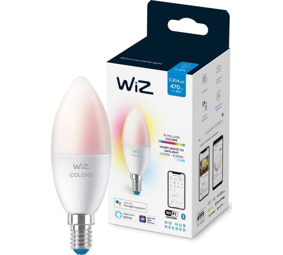 Лампа Wiz Wi-Fi BLE 40WC37E14922-65RGB1PF/6 929002448802