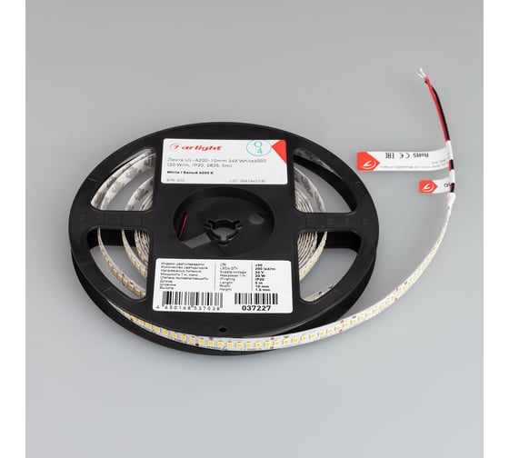 Светодиодная лента Arlight UL-A200-10mm 24V White6000 высок.эфф.150 лм/Вт 5 м 037227