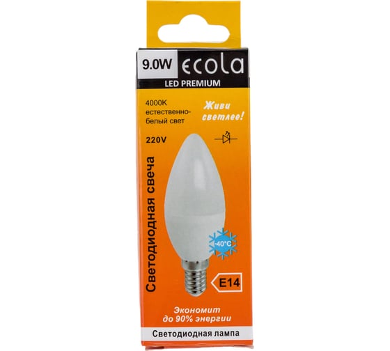 Светодиодная лампа Ecola candle LED Premium 9,0W 220V E14 4000K свеча композит 100x37 C4MV90ELC